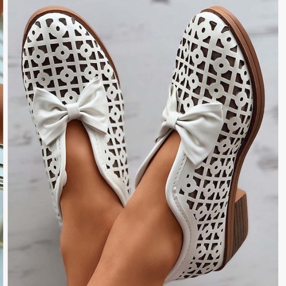 Yasirun White Bow Accent Geometric Cut Out Loafer Size 8 1/2 NWOT